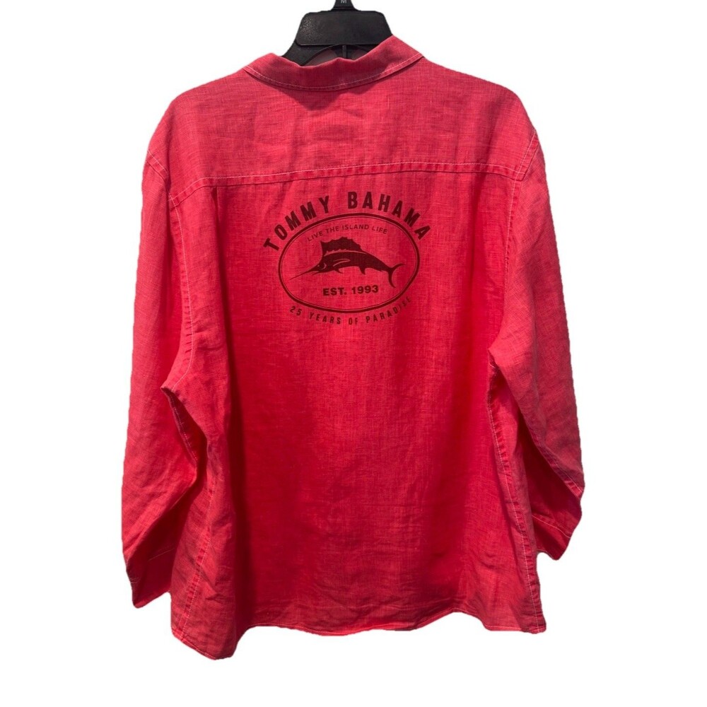 Tommy Bahama 25 Years Of Paradise‎ Mens Long Sleeve Linen Shirt Size L Pink